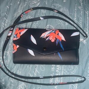 Floral Black Clutch with Strap